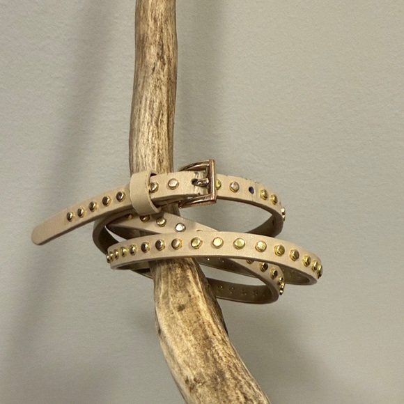Studded Beige Leather Belt - Picture 1 of 1